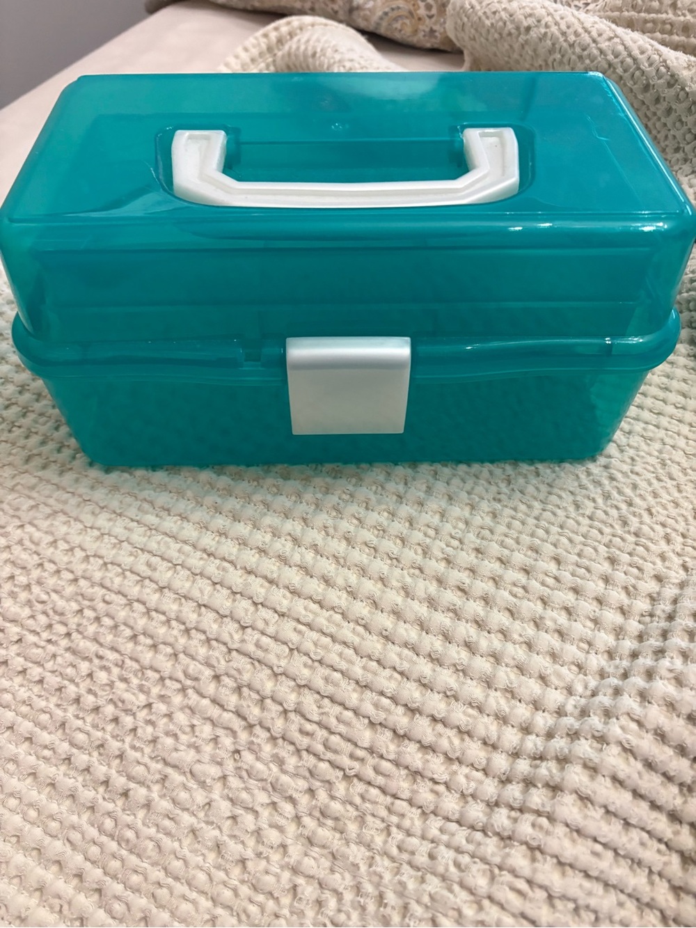 Teal Plastic Storage Box with Handle
